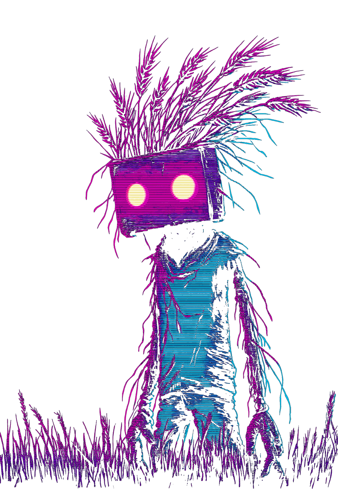 Wheat Todd, a gaunt wheat-stalk figure with two glowing eyes, standing in a field at night.